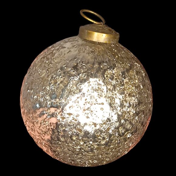 Large Silver Crackle Glass Christmas Ornament Round Kugel Style 4" Set Of Three - Picture 3 of 8